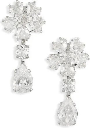 Cara Crystal Flower Drop Earrings in Silver at Nordstrom Rack