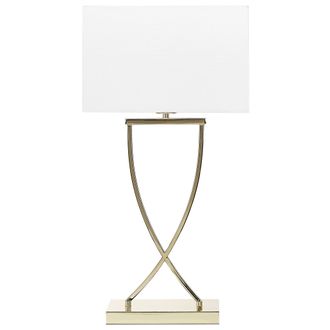 Beliani L&aacute;mpara De Mesa De Metal Blanco Dorado Poli Algod&oacute;n 62 Cm Sala De Estar Yasuni