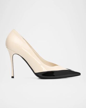 Ferragamo Varina 90MM Two-Tone Patent Leather Pumps