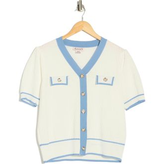 Nanette Lepore Preppy Pointelle Short Sleeve Sweater in Ivory/Blue at Nordstrom Rack, Size X-Large