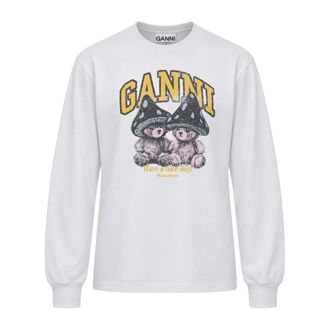 Ganni Mushroom Teddy Long-sleeve T-shirt - Dames - Longsleeves - Wit - S - Katoen - Tops