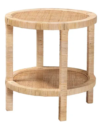 Baxton Studio Bella Modern Bohemian Mahogany & Rattan 2-Tier End Table