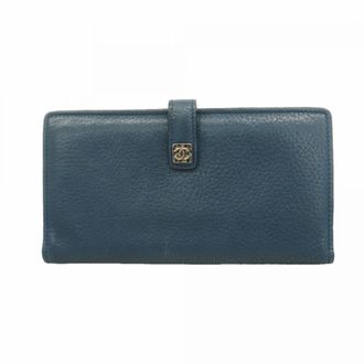 Chanel Blue Leather Long Wallet (Bi-Fold) (Pre-Owned)