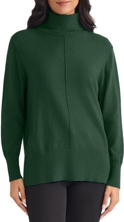Jones New York Turtleneck Seam Front Bouclé Sweater in Forest Green at Nordstrom, Size X-Small