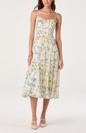 ASTR the Label Jaylynn Ruffle Seamed Dress in Ivory Blue Floral at Nordstrom, Size X-Small