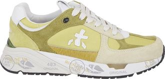 Premiata Sneakers, female, Green, 3 UK, White Technical Fabric and Suede Trainers