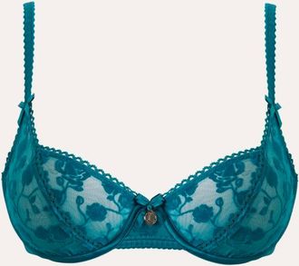 Lounge Flocked Floral Balcony Bra - Teal - 38 / DD