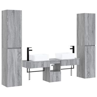 vidaXL Juego De Muebles De Ba&ntilde;o 5 Uds. Sonoma Gris 33 X 34,5 X 160 Cm Vidaxl