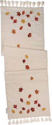 Primitives By Kathy Falling Leaves Embroidered Linen Table Runner In Beige