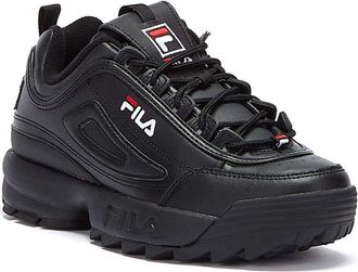 Fila Mens Womens Disruptor II Premium Trainers - (Black / White / Red) Rubber - Size UK 3