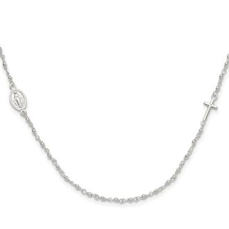 Diamond2Deal Sterling Silver Medal Cross Rosary Necklace 16.5