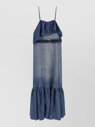 Pinko chiarodiluna denim dress ruffle neckline