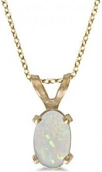 Allurez Oval Opal Solitaire Pendant Necklace in 14K Yellow Gold (0.27ct)