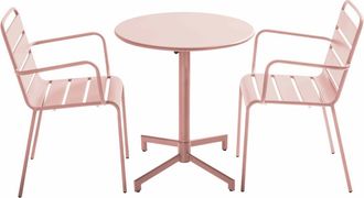Oviala Conjunto de mesa de jard&iacute;n y 2 sillones en metal rosa empolvado