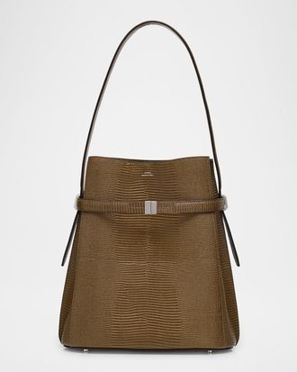 Toteme Belted Lizard-Embossed Leather Bucket Bag