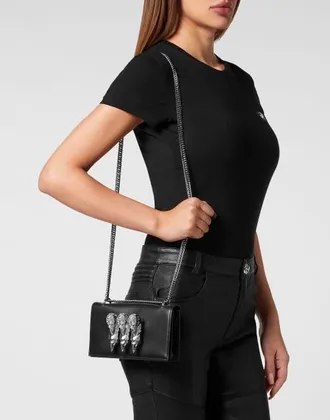 Philipp Plein Small Leather Shoulder Bag Women in Black at Nordstrom