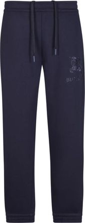 Burberry Katoenen joggingbroek met geborduurd logo - Heren - Sweatpants - Blauw - S - Katoen - Broeken