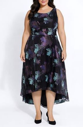 OLEG CASSINI Sleeveless High Low Brocade Dress in Black/Multi at Nordstrom Rack, Size 1X