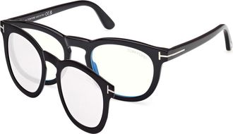Tom Ford Blue Light Block with Photochromatic Clip On Round Mens Eyeglasses FT5993-B 005 50