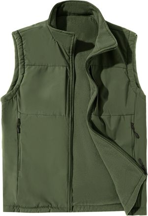 Feoya Mens Reversible Gilet Fleece-lined Sleeveless Jacket Vest Autumn Winter Outerwear Vest with Pockets Windproof Activewear Waistcoat for Work Fishing Ou