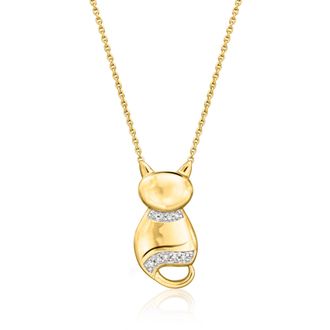 Ross-Simons Diamond Cat Necklace in 18kt Gold Over Sterling
