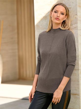 Heine Strickpullover HEINE Turtleneck-Pullover, Damen, Gr. 36, grau (taupe, meliert), 50% Viskose, 28% Polyester, 22% Polyamid, unifarben, Pullover Strickpu