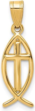 Diamond2Deal 14k Yellow Gold Cross Ichthus Fish Pendant