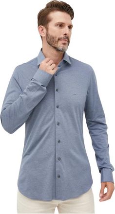 Michael Kors Cotton Shirt - Heren - Casual Overhemden - Blauw - XL - Katoen - Overhemden