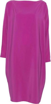 Gianluca Capannolo Kleedjes, Dames, Roze, M, Leer, Jurk met boothals en splitmouwen, midi-lengte