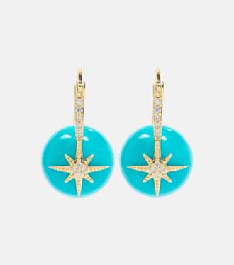 Sydney Evan Starburst 14kt gold earrings with turquoise and diamonds