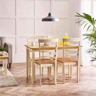 Furniturebox Salcombe Small Rectangular Wooden Table & 4 Whitby Dining Chairs in Cream