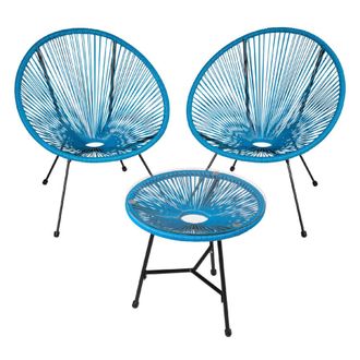 TecTake Set de 2 sillas de jard&iacute;n con mesa de estilo retro Acapulco azul