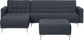 Beliani Sof&aacute; Esquinero 4 Plazas De Poli&eacute;ster Gris Oscuro Plateado Derecho Con Otomana Chaise Longue Aberdeen