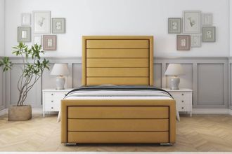 Sloomy Ashford Plush Frame-Mattress - 50 Upholstered Headboard in Mustard | Size: King