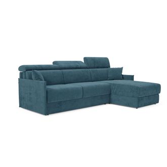 Divani.Store Miryam Sof&aacute; Cama Esquinero Con Reposacabezas Reclinables En Tejido Antimanchas T31 232 Cm Izquierdo Petroleo