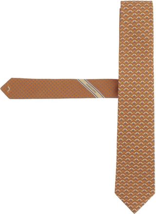 Ferragamo Zijden das met patroon - Heren - Stropdassen - Oranje - ONE Size - Accessoires