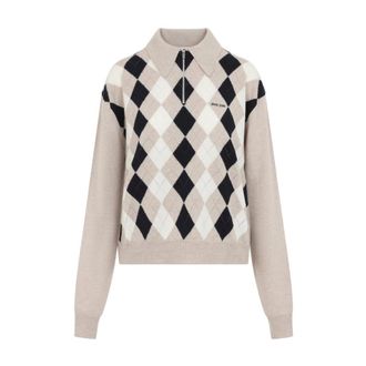 Miu Miu Jersey de media cremallera Argyle - Sweatshirts & Hoodies - Mujer - Beige - M