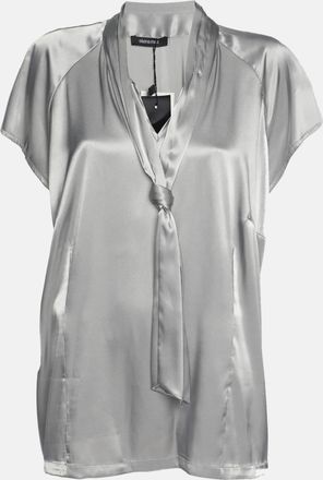 Elena Miro Grey Stretch Satin Neck Tie Top