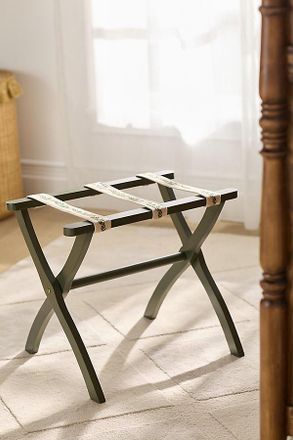 Anthropologie Embroidered Painted Wood Strap Luggage Rack