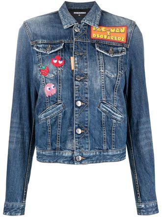 Dsquared2 x Pac-Man appliqu&eacute; denim jacket - women - Cotton/Polyester/Cotton - 44 - Blue