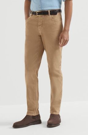Brunello Cucinelli Garment-dyed comfort lightweight denim traditional fit five-pocket trousers in Camel at Nordstrom, Size 60