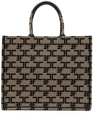 Elisabetta Franchi large monogram-jacquard tote bag - Neutrals