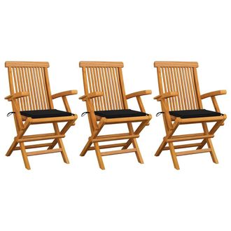 vidaXL Sillas De Jard&iacute;n 3 Uds Madera Maciza De Teca Con Cojines Negros Vidaxl