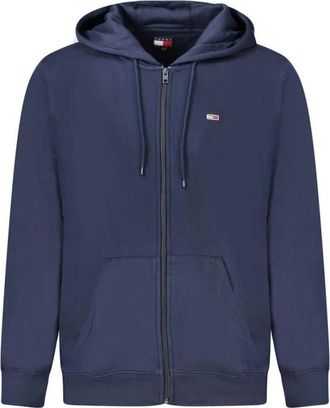 Tommy Hilfiger Blauwe katoenen sweater met ribgebreide boorden - Heren - Vesten met rits - Blauw - 2XL - Katoen - Hoodies & sweatvesten
