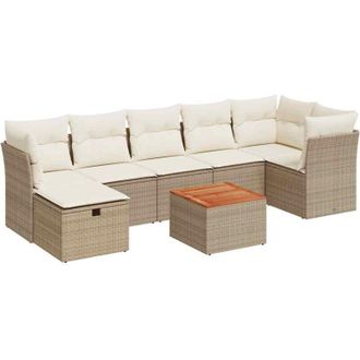 vidaXL Set De Sof&aacute;s De Jard&iacute;n Y Cojines 8 Piezas Rat&aacute;n Sint&eacute;tico Beige Vidaxl