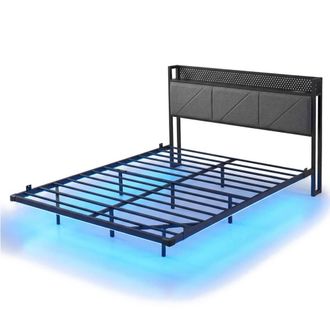 Levede Double Floating Bed Frame Upholstered USB Storage Headboard with LED in Grey