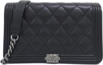 Chanel Black Grained Calfskin Chain/Shoulder Wallet (Pre-Owned)