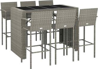vidaXL Mesa Y Taburetes Altos Jard&iacute;n 7 Piezas Rat&aacute;n Sint&eacute;tico Gris Vidaxl