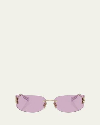 Miu Miu Rimless Logo Metal Rectangle Sunglasses