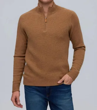 Raffi Cashmere Quarter Zip Top In Tan